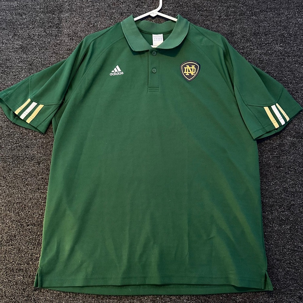 Adidas Notre Dame Polo Shirt Mens XL Green Good Fighting Irish Climacool NCAA